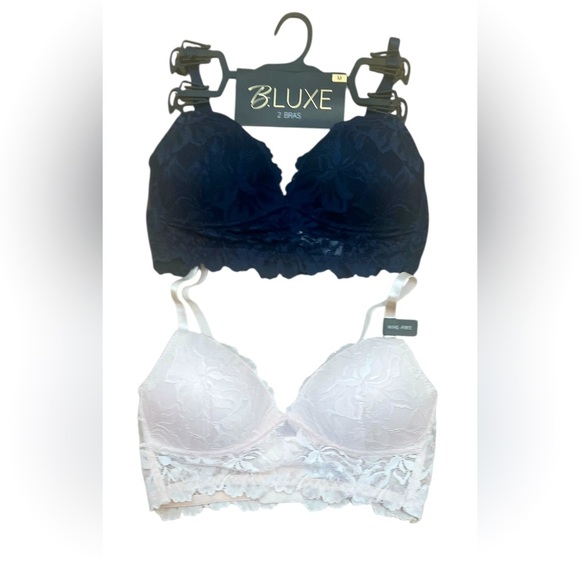 Luxe 2 Women's Lace Bra Set - Midnight Blue and Light Pink - Picture 1 of 6